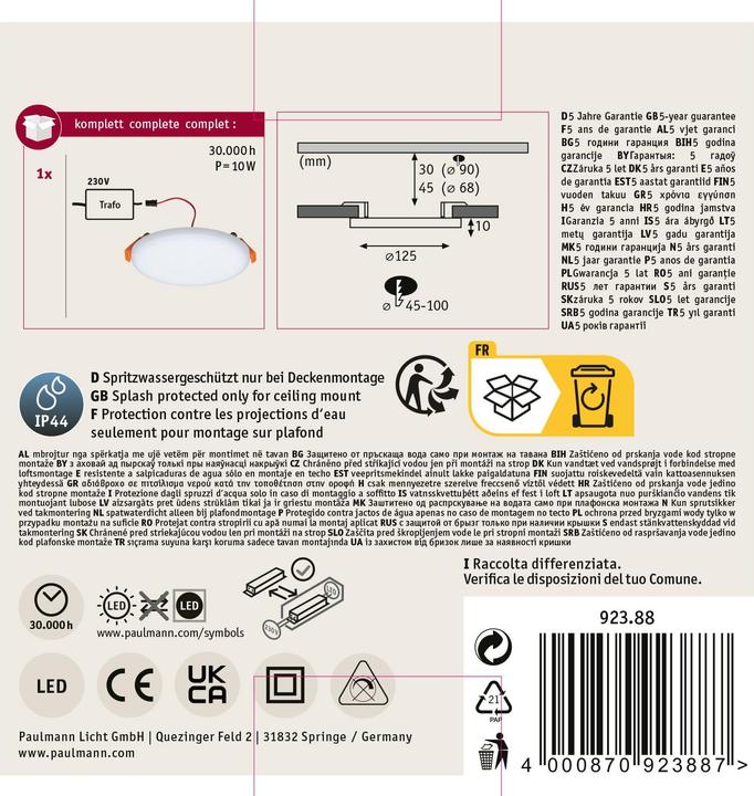 Produktbild Paulmann Einbaupanel Veluna VariFit (1000 lm)