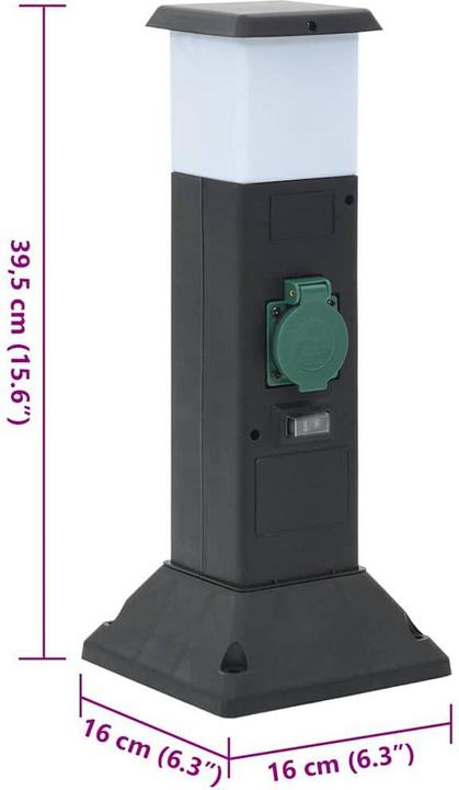 Produktbild vidaXL Aussensteckdose mit Lampe und Erdspiess 2-fach 16 x 16 x 39,5cm (2x, CEE 7/3)