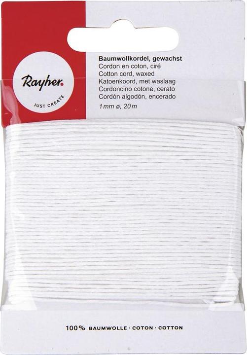 Image du produit Rayher Cordon de coton ciré blanc 20m