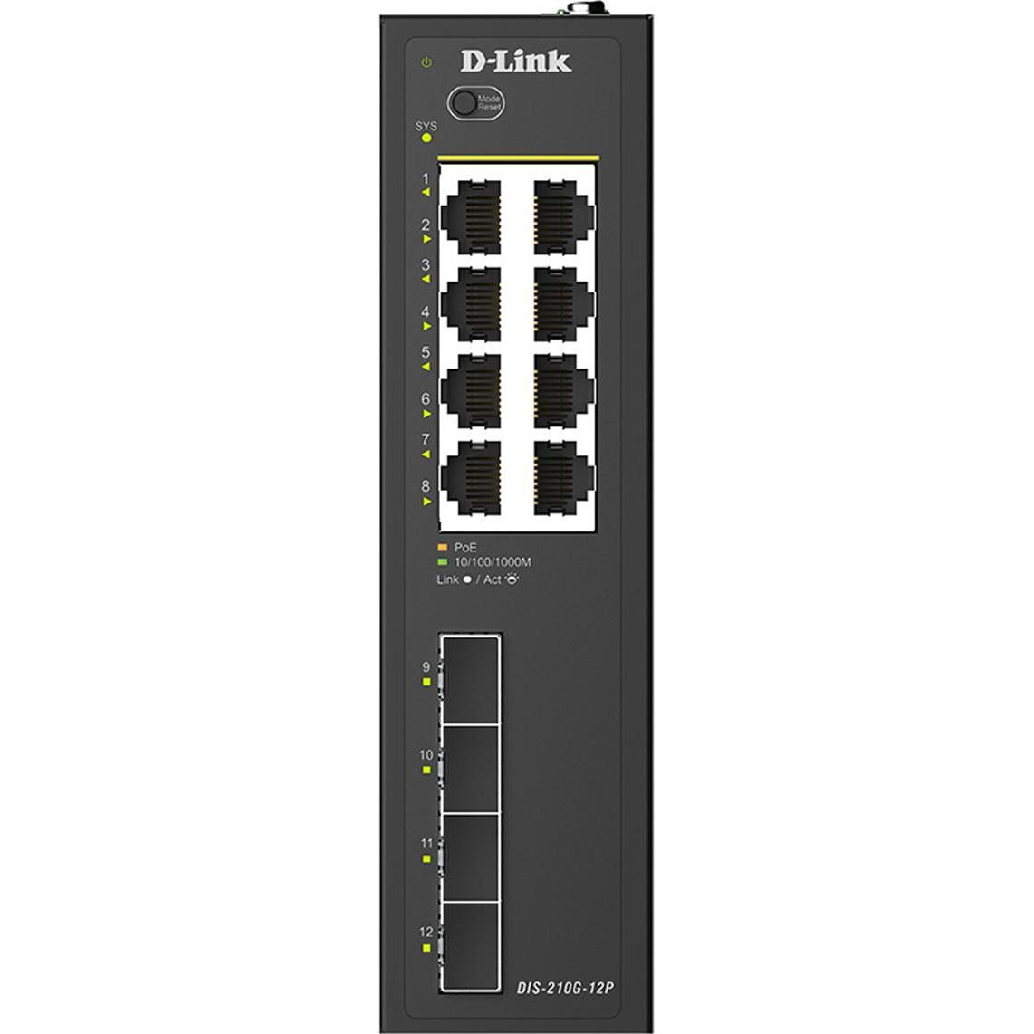 D-Link 12-Port 1g Industrial Poe Switc Smart Managed 4x Sfp (12 porte), Switch di rete, Nero