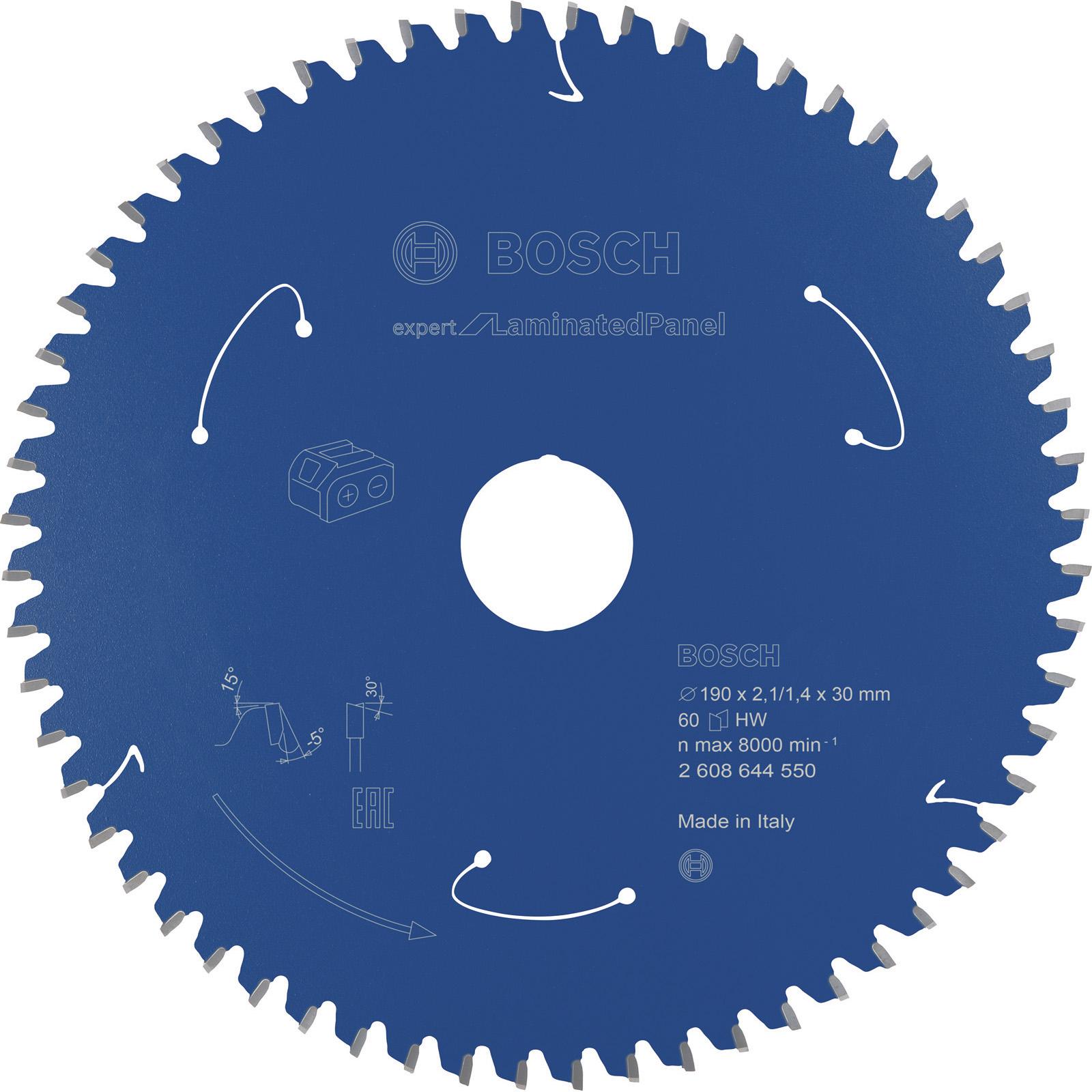 Bosch Professional Zubehör, Sägeblatt, Akku-Kreissägeblatt Expert for Laminated Panel, 190 x 2,1/1,4 x 30, 60 Zähne
