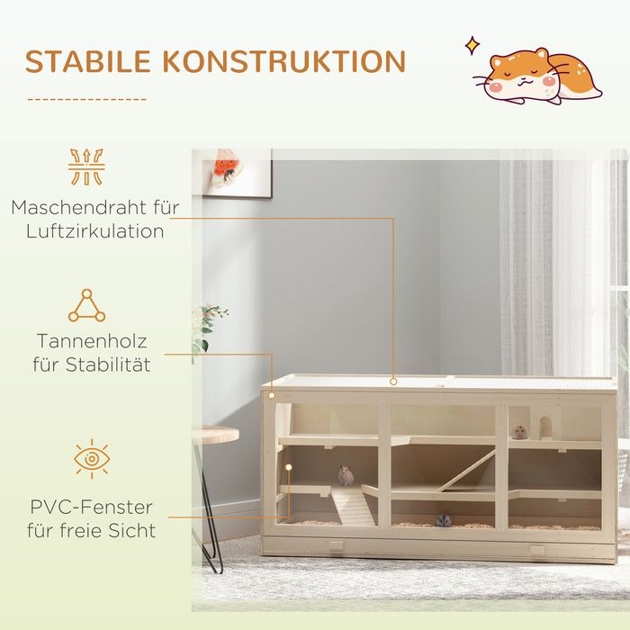 Produktbild Swisshandel24 Hamsterkäfig Nagerkäfig Kleintierstall aus Holz Mäusekäfig mit Treppen Kleintierkäfig Nagervilla Dre