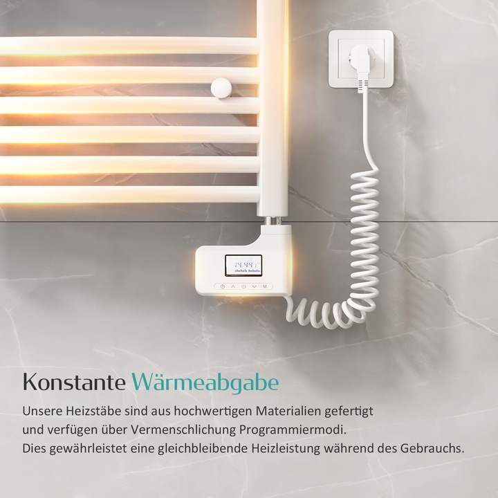 Produktbild Emke Heizelement für Handtuchwärmer mit Temperaturregler, 300W Weiss (3rd Generation) (300 W)