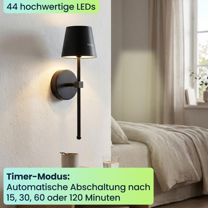 Actual product image Ideoon 2er-Set Elegante LED Wandleuchte kabellos mit Fernbedienung: Akku Wandlampe dimmbar in Schwarz (120 lm)