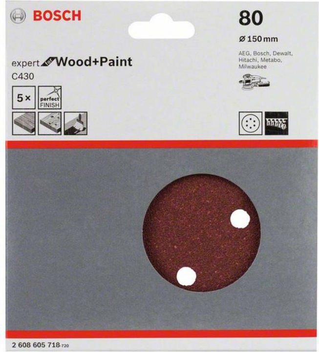 Produktbild Bosch Professional Zubehör Schleifblatt C430, 150 mm, 80, 6 Löcher, Klett, 5er-Pack (80)