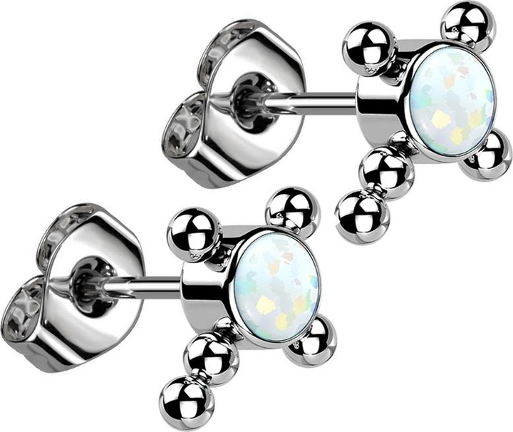 Produktbild Star Piercing Threadless Ohrstecker silber Kreuz Kugeln Opal weiss (ohne Messing, Titan G23)