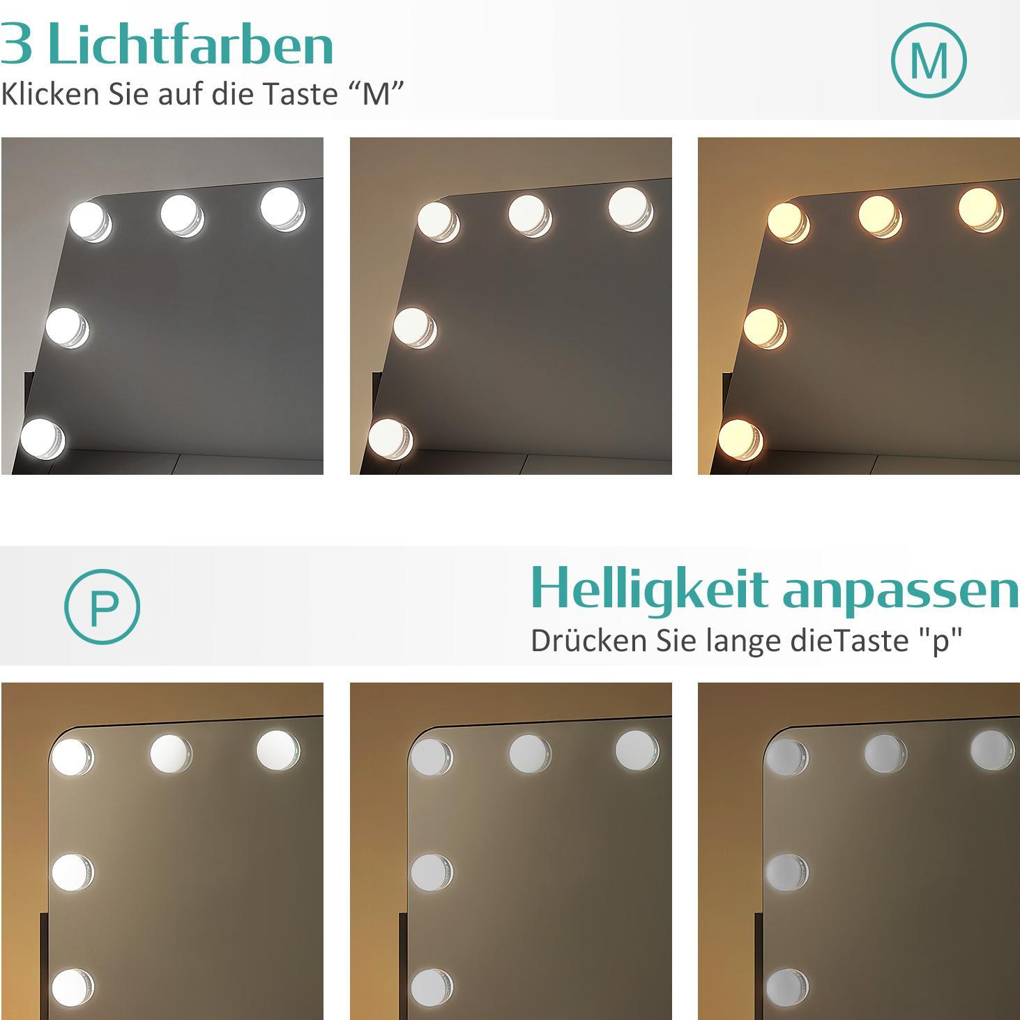 Thumbnail - Emke, Kosmetikspiegel, Hollywood Kosmetikspiegel mit 11 Lampen, 1X+7X Vergrösserung, 3 Farbtemperatur, 50*42cm, Schwarz