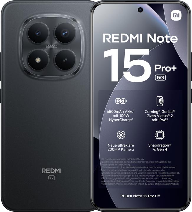 Actual product image Xiaomi Redmi Note 15 Pro+ 5G (256 GB, Black, 6.83", Dual SIM, 5G)