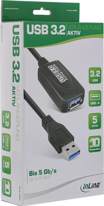 Immagine prodotto InLine USB 3.0 estensione attiva maschio A a femmina A nero 5m (5 m, USB 3.2 Gen 1)