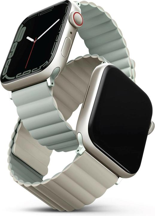 Actual product image Uniq pasek Revix Apple Watch Series 1/2/3/4/5/6/7/8/SE/SE2 38/40/41mm. Reversible Magnetic zielony-b (Silicone, Stainless steel, Stainless steel)