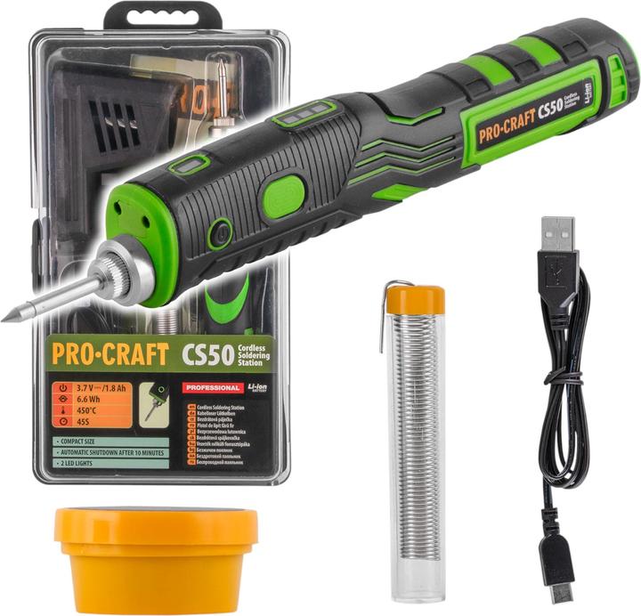 Produktbild Procraft CS50 Akku Lötkolben 3,7 V 1,8 Ah 11 W 450°C + Ladekabel + Zubehör