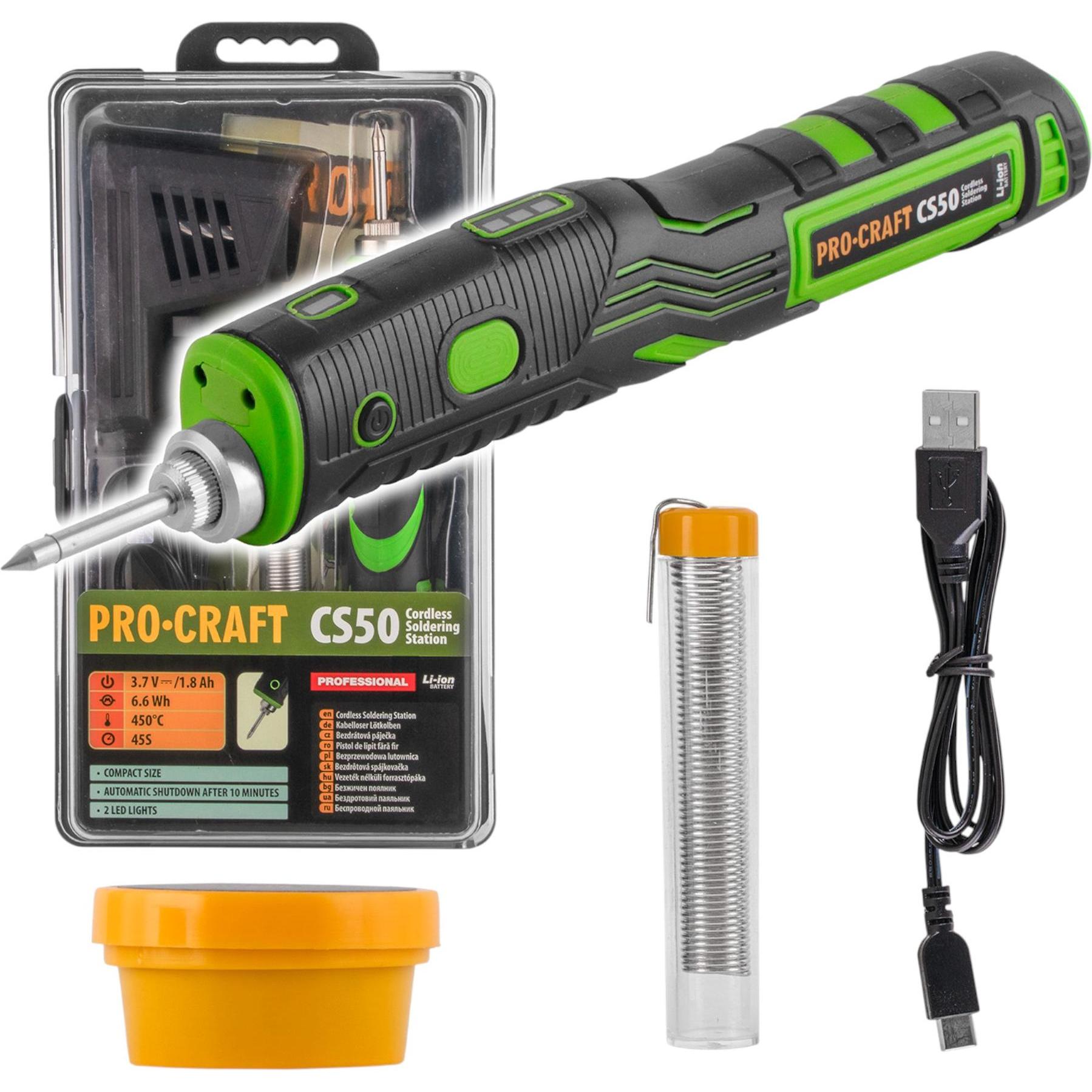 Procraft, Saldatore, Saldatore a batteria CS50 3,7 V 1,8 Ah 11 W 450 °C + cavo di ricarica + accessori