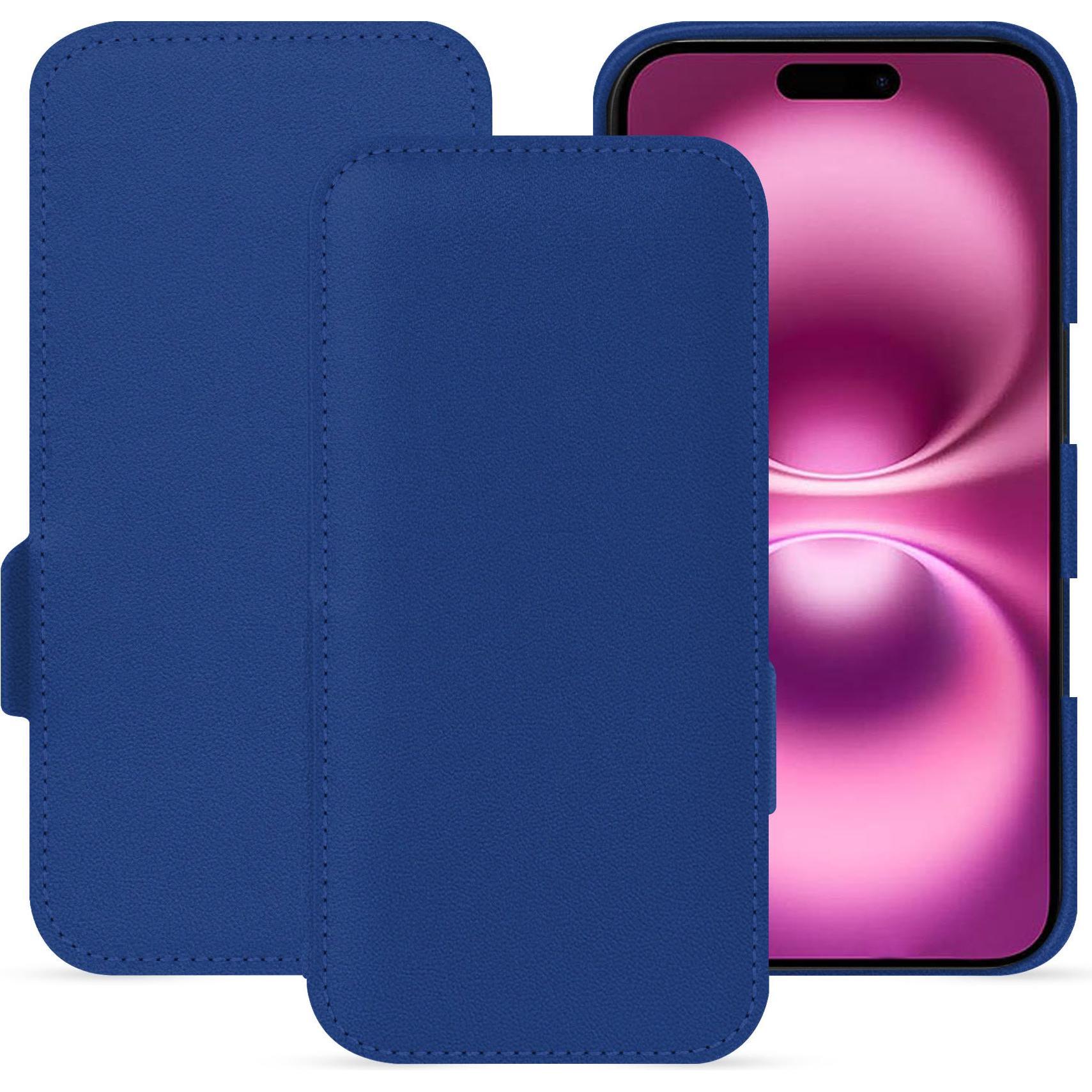 Noreve Lederschutzhülle horizontal (Apple iPhone 16 Plus), Smartphone Hülle, Blau