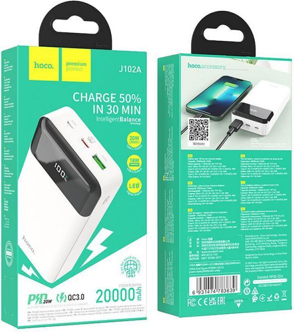 Actual product image Hoco IÅ¡orinÄ- baterija Power Bank J102A PD20W+QC3.0 baltas