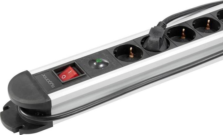 Actual product image Sygonix SY-4755858Overcurrent protection socket strip silver black earthing contact 1 pc. (10x, CEE 7/3, 1.50 m)