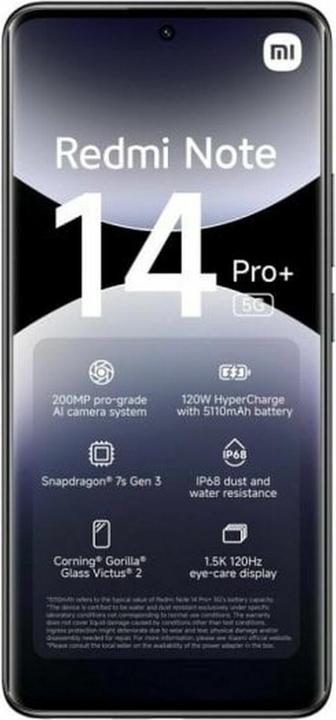 Productafbeelding Xiaomi Redmi Note 14 Pro+ (512 GB, Middernachtelijk zwart, 6.67", Dubbele SIM, 5G)
