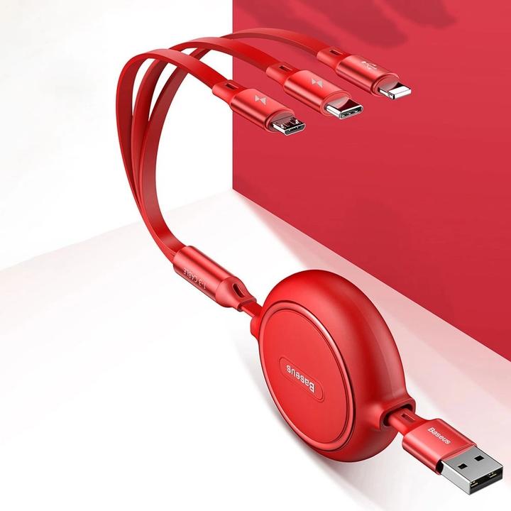 Productafbeelding Baseus Golden Loop Drie-in-één Elastische Datakabel USB voor M+L+T 3,5A 1,2m Zwart (1.20 m, USB 3.2 Gen 1)