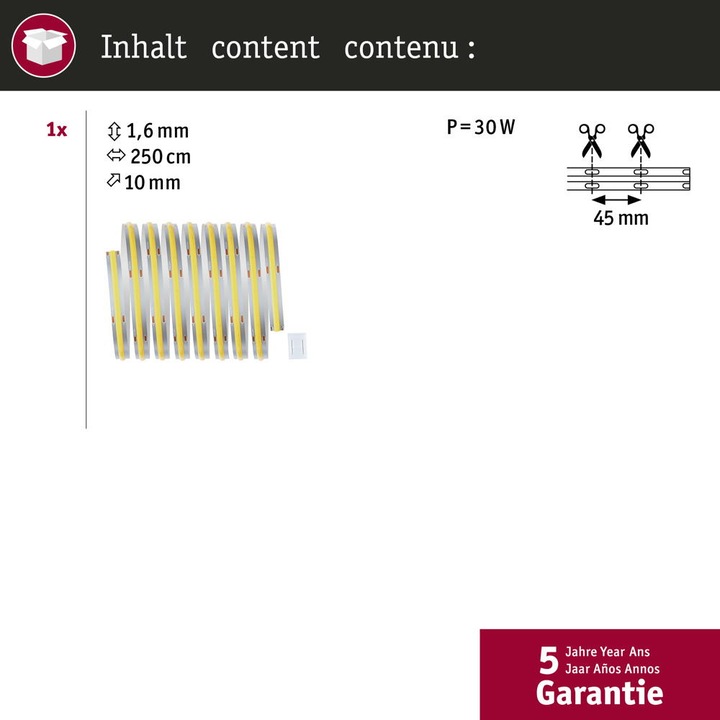 Immagine prodotto Paulmann MaxLED 1000 a riga intera COB a strisce (Luce del giorno, 250 cm, Interno)