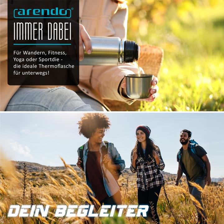Produktbild Arendo Thermobecher 0,7l Edelstahl, doppelwandig isoliert, auslaufsicher, vakuumisoliert, 12h/24h warm/kalt