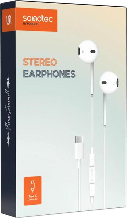 Immagine prodotto Porodo Soundtec Stereo Kopfhörer Typ-C mit High-Clarify Mikrofon - Weiss (Cablato)