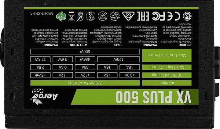 Produktbild AeroCool PGS VX-500plus AEROPGSVX-500PLUS-80 Netzteil (500 W, Aktiv) (500 W)