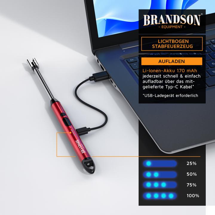 Actual product image Brandson Feuerzeug elektrisch, Lichtbogen Stabfeuerzeug USB aufladbar, flexibler Hals, Kaminanzünder, rot