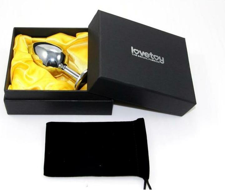 Actual product image Lovetoy Metal Butt Plug RoseBud Classic with Clear Jewel Size L