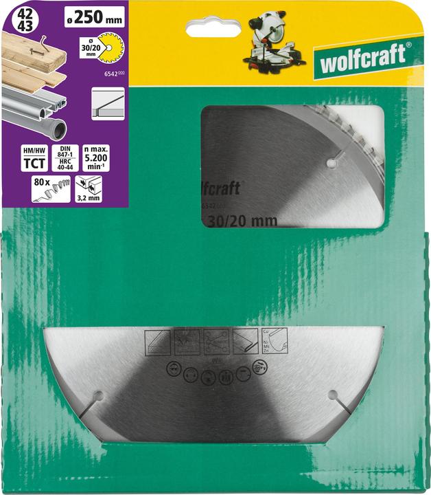 Produktbild wolfcraft wolfcraft 1 Kapp/Gehr.sägeblatt HM 80 Zähne ø250mm