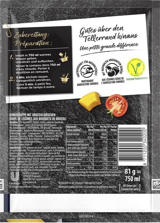 Produktbild Knorr Suprême Gemüsesuppe mit Broccoliröschen, Beutel Suppe mit Broccoli, einfach zubereitet
