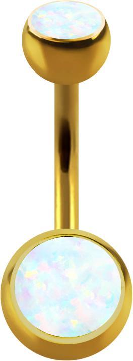Produktbild Star Piercing Banane vergoldet mit zwei Kugeln Opal weiss (Titan, ohne Messing)