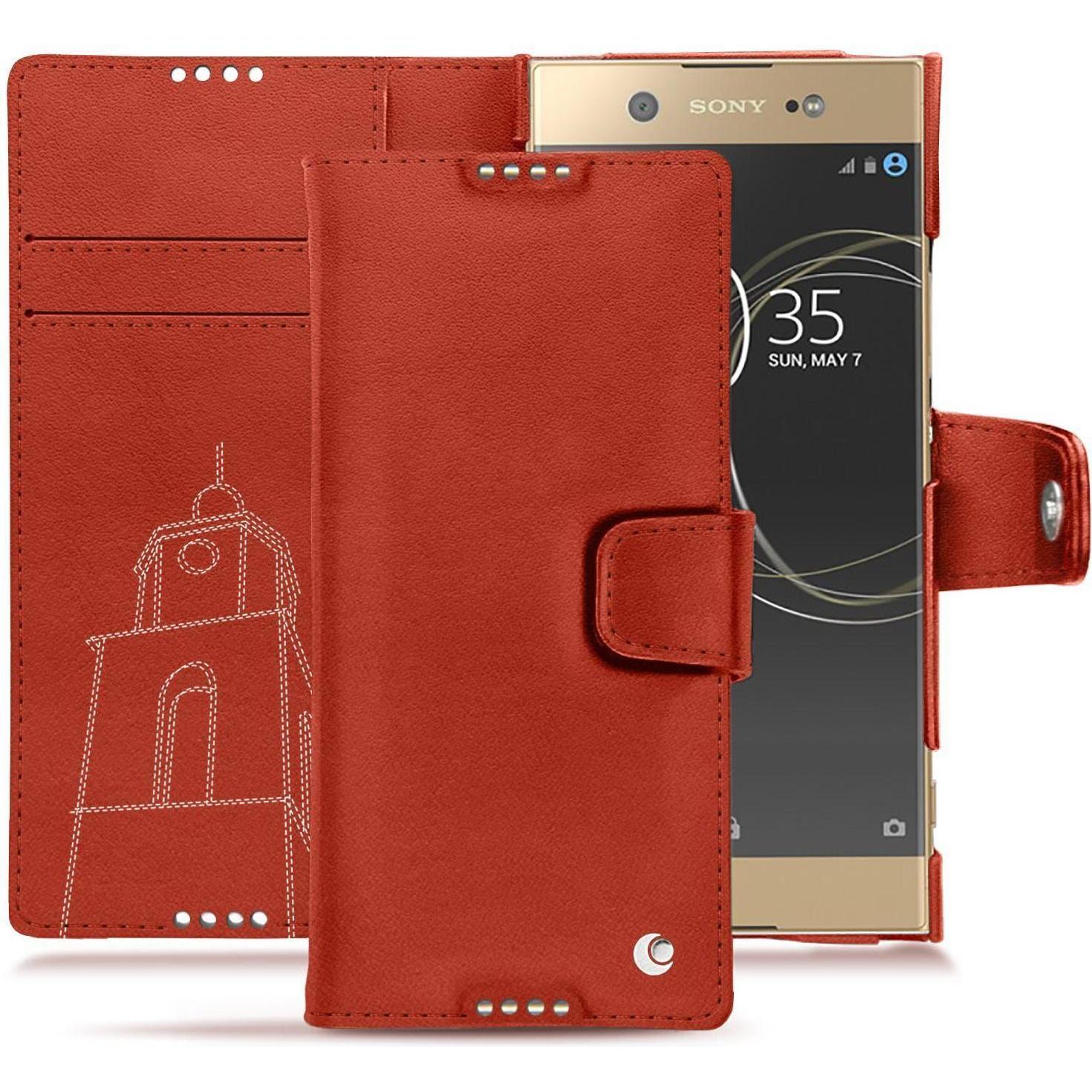Noreve Lederschutzhülle Wallet (Sony Xperia XA1 Ultra), Smartphone Hülle, Orange