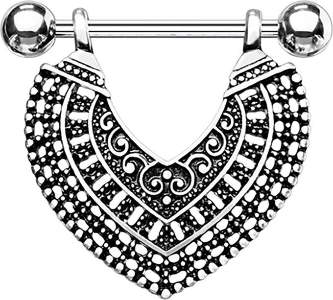 Produktbild Star Piercing Barbell silber mit zwei Kugeln Vintage Herz (Messing, Chirurgenstahl 316L)