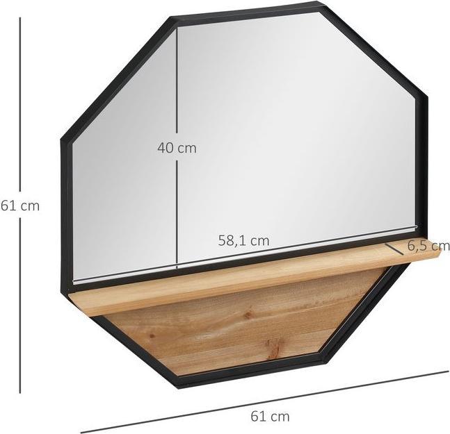 Produktbild Swisshandel24 61 x 61cm Achteck Wandspiegel Hängespiegel Wohnzimmerspiegel mit Regal Industrie-Design für Schlafzi (61 x 61 cm)