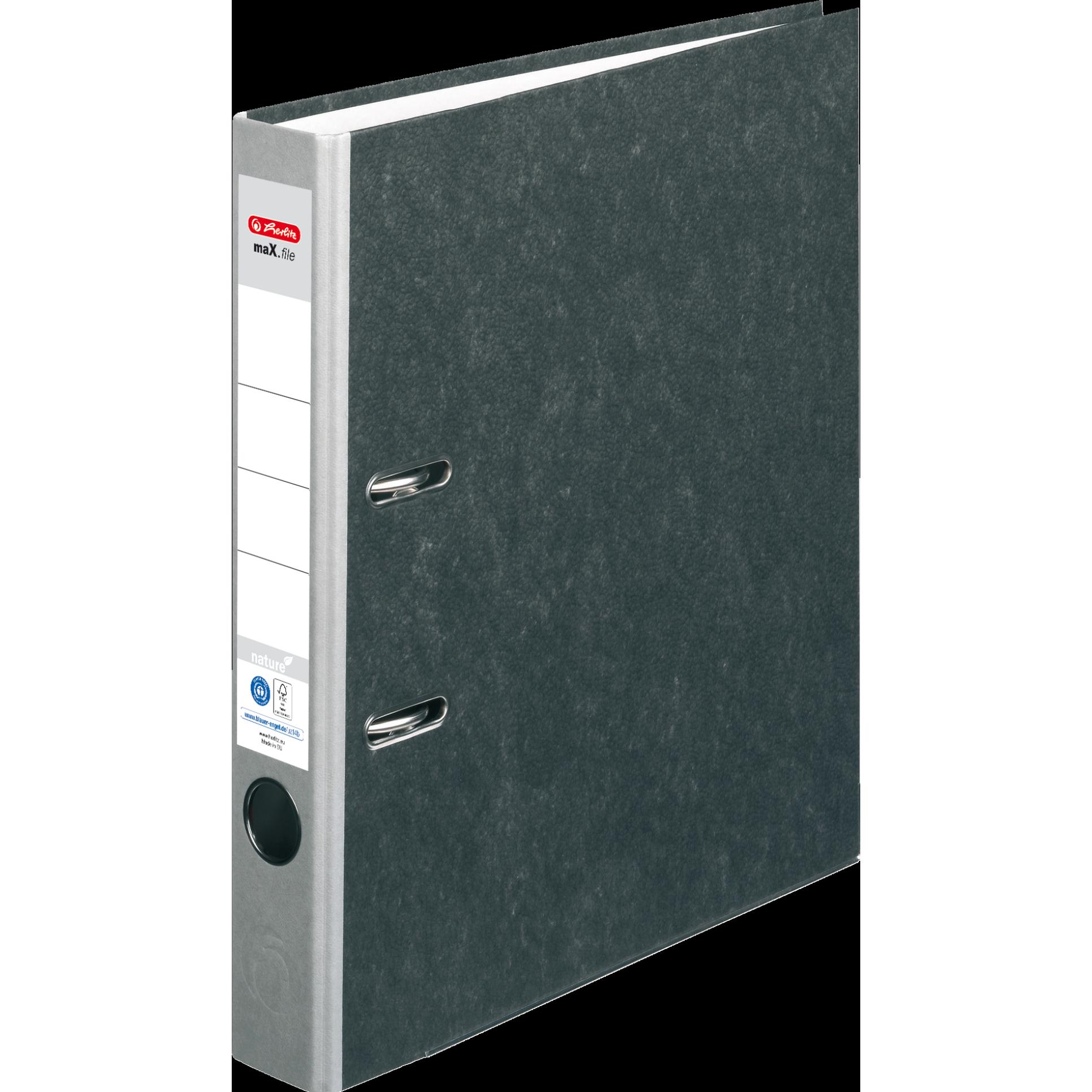 15x Herlitz, Ordner, Ordner maX.file nature, Rückenbr.: 50 mm, grauer Rücken, mit schwarzem Wolkenmarmorpapier-Überzug, ...