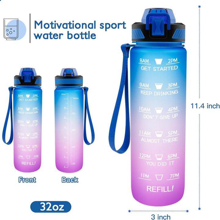 Image du produit PhoneLook Grande gourde sport 1000ml Stay Hydrated avec motivation à boire et bouchon de sécurité /rose (1 l)