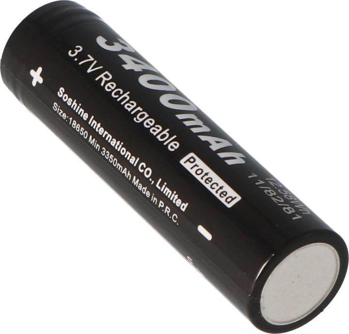 Actual product image Soshine Battery 18650 68,2x18,45mm PCB protected Panasonic cell (1 pcs., 18650, 3400 mAh)