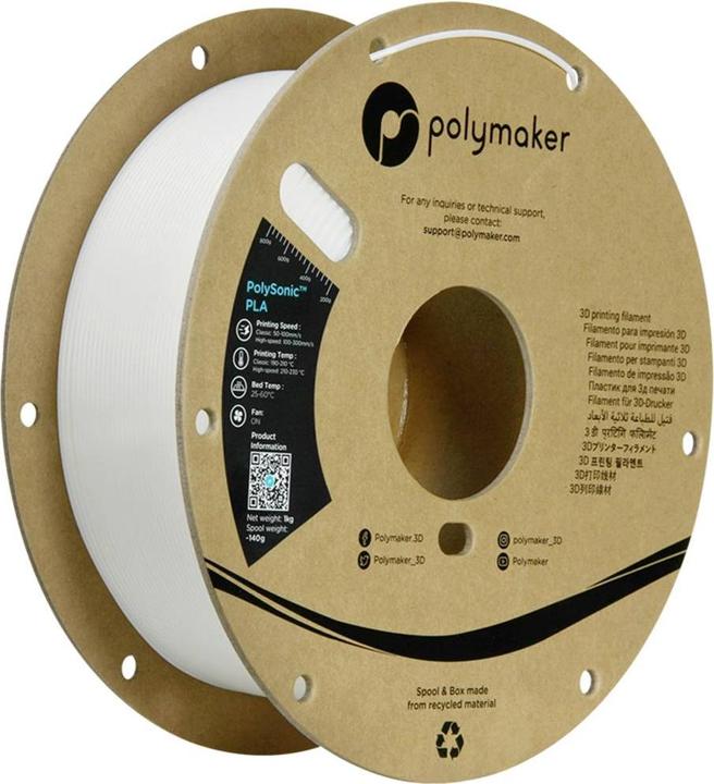 Produktbild Polymaker PolySonic High Speed PLA (PLA, 1.75 mm, 1000 g, Weiss)