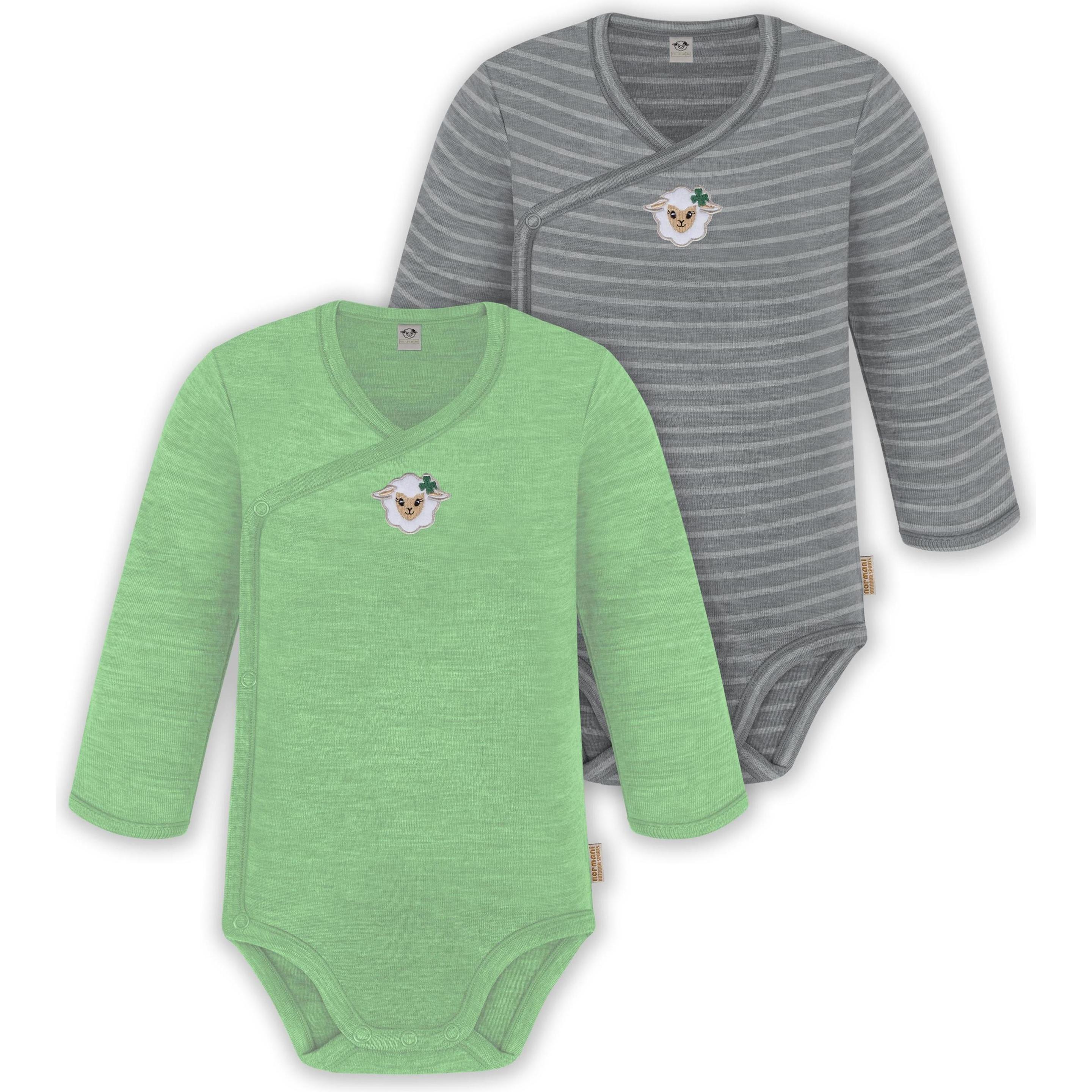 Normani, Herren, Body, 2er Set Unisex Baby Wickelbody Langarm-Strampler Einteiler aus Merinowolle - 9351, Grün, (44)