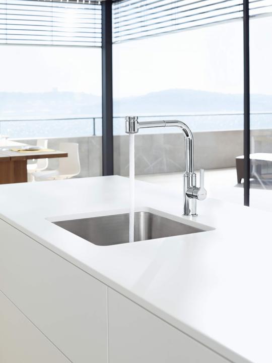 Image du produit Hansa Hansaronda Robinet de cuisine, basse pression, commande latérale, 2 jets, orientable/extracti