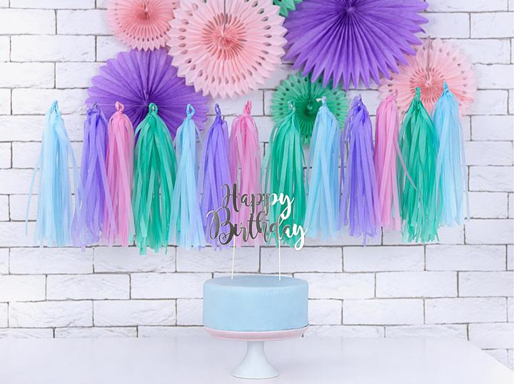 Actual product image Partydeco Décoration Argentée pour gâteau "Happy Birthday (1 Piece)