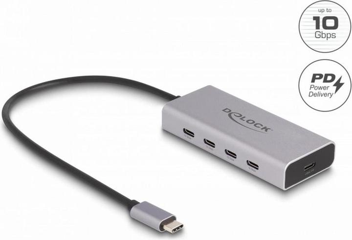 Produktbild Delock USB 10 Gbps USB Type-C™ Hub mit 4 x USB Type-C™ Buchse + 1 x USB Type-C™ PD 85 Watt mit 30 cm Ansch (USB-C, 5 Ports)