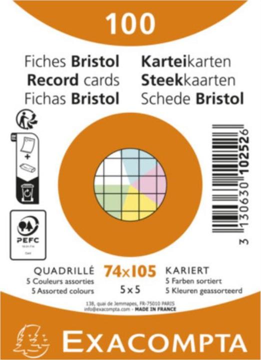 Image du produit Exacompta Cartes-fiches quadrillées (74 x 105 mm, 100x, 205 g/m²)