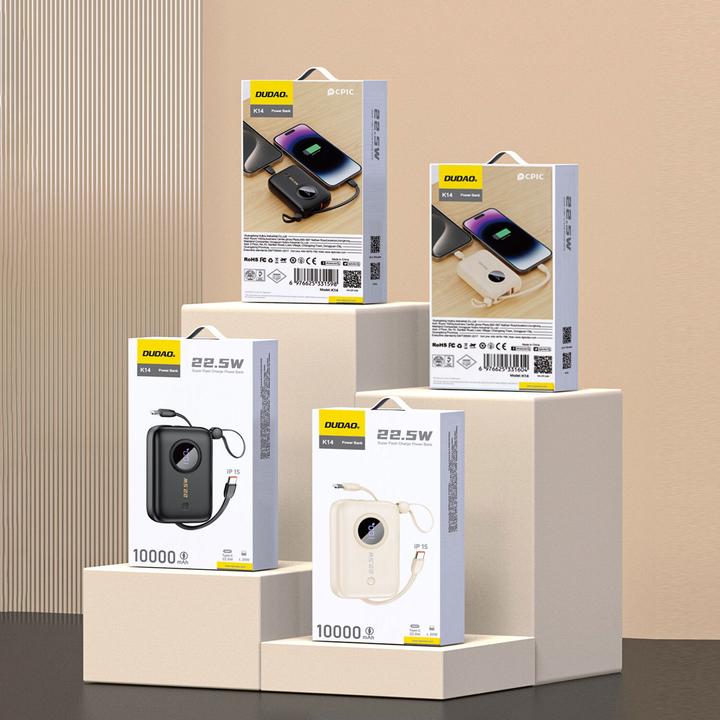 Actual product image Dudao K14 USB-A / USB-C 10000mAh power bank - black (10000 mAh, 22.50 W, 37 Wh)