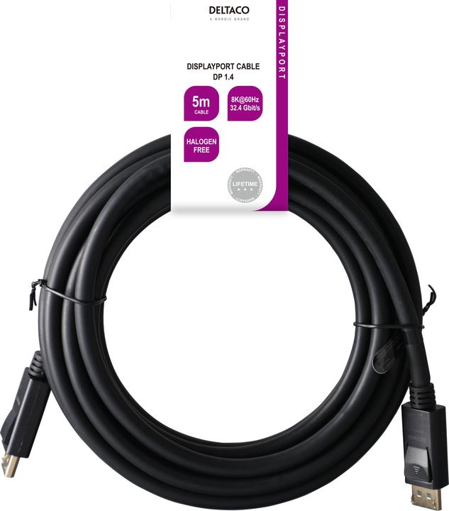 Produktbild Deltaco DisplayPort cable, DP 1.4, 8K@60Hz, 5m, black (5 m)