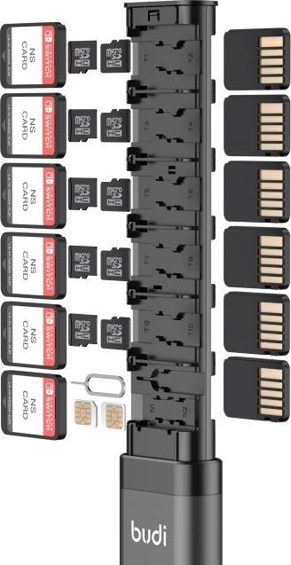 Actual product image Budi Game Card Stick für 12 Nintendo Switch Spiele, 10 microSD & 2 Nano-SIM-Karten (Switch, Switch 2, Switch Lite, Switch OLED)