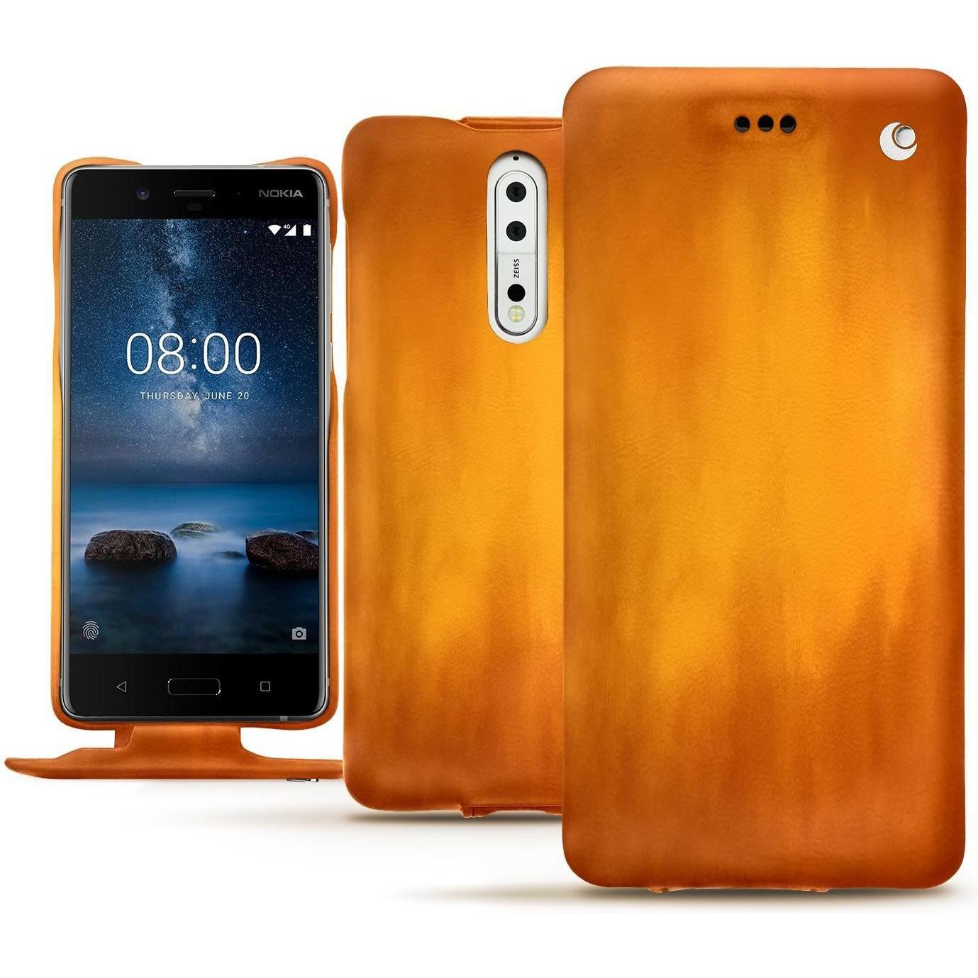 Thumbnail - Noreve Lederschutzhülle vertikal (Nokia 8), Smartphone Hülle, Orange