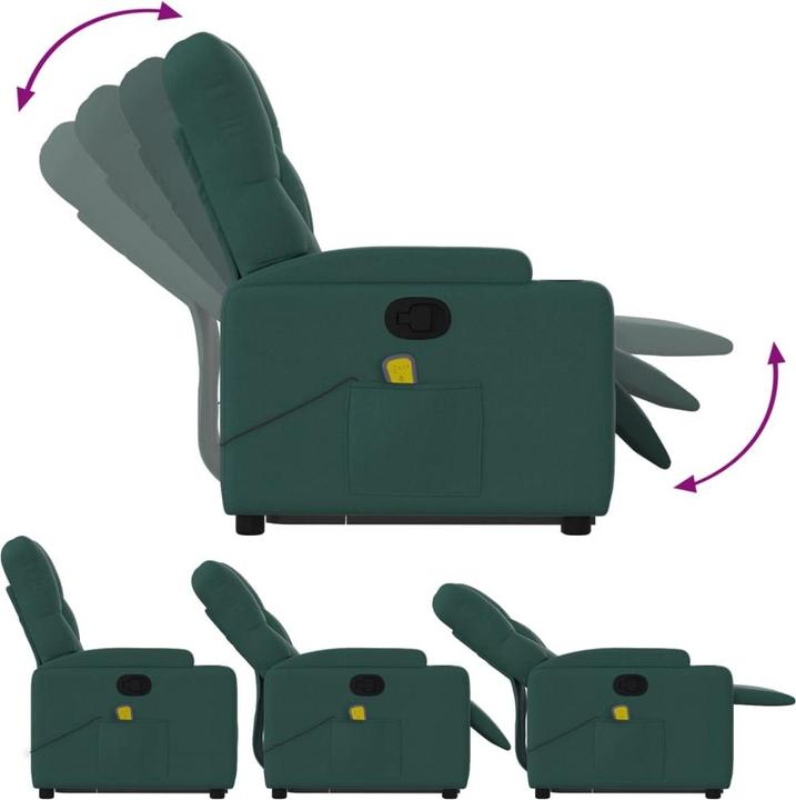 Image du produit vidaXL Fauteuil de massage avec fonction releveur Fauteuil de relaxation Vert foncé Tissu