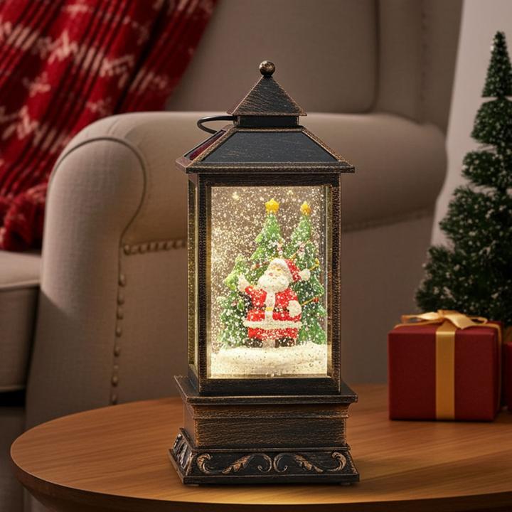 Actual product image Infactory Deko-LED-Laterne mit Schneewirbel, Weihnachtsmann und Tannenbaum