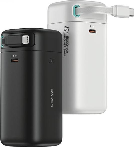 Produktbild Usams Powerbank ze zwijanym kablem USB-C 18000 mAh PD45W Fast Charge XMF Series biały/white 20KCD216 (18000 mAh, 45 W)