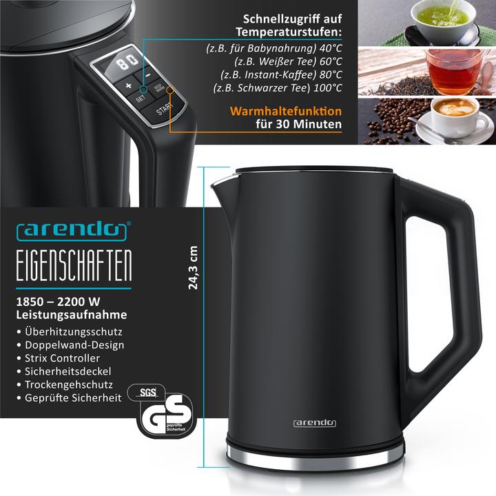 Actual product image Arendo Breakfast set kettle 1.5l temperature selection, 2-slice toaster & egg cooker for 6 eggs, black
